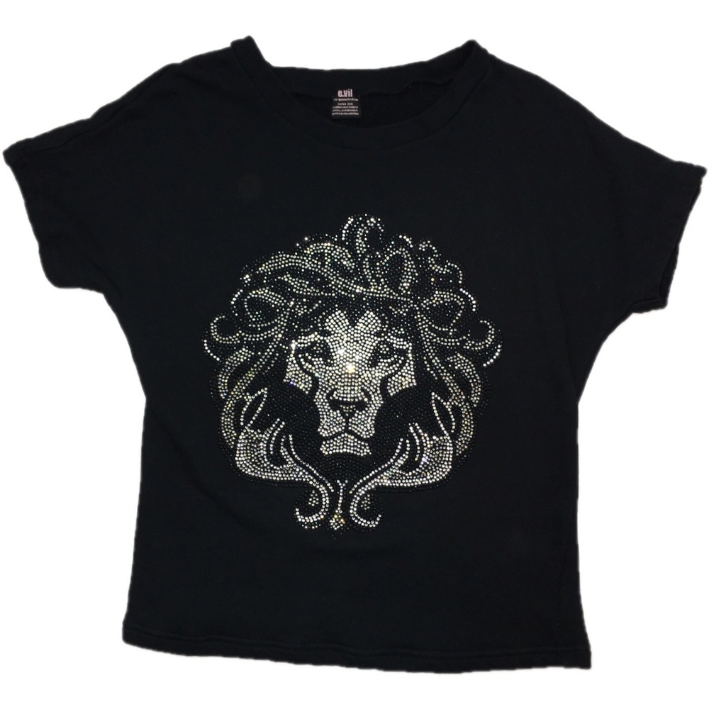 Queen of E.vil lion rhinestone French terry top sz XS
